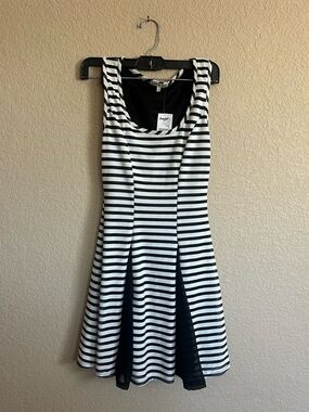 NEW Black and White Striped Skater Dress Size S